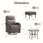 Bellefurn Patio Swivel Rocker Chairs Set of 2 with Ottomans,Outdoor Swivel Chairs with 6" Thick Cushions, All-Weather Conversation Set for Porch, Backyard, Deck & Garden