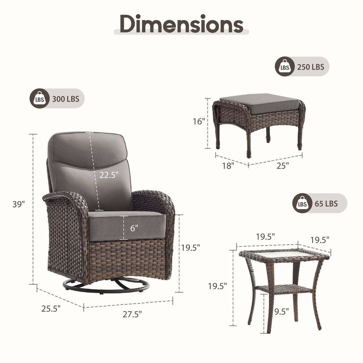 Bellefurn Patio Swivel Rocker Chairs Set of 2 with Ottomans,Outdoor Swivel Chairs with 6" Thick Cushions, All-Weather Conversation Set for Porch, Backyard, Deck & Garden