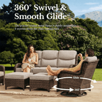 Bellefurn Luxury 6 Pieces Outdoor Patio Furniture Set with Swivel Rocker Chairs 6-inch Extra Thick Cushions,Sofa Coffee Table,Wicker Conversation Sets for Porch Deck Backyard Poolside