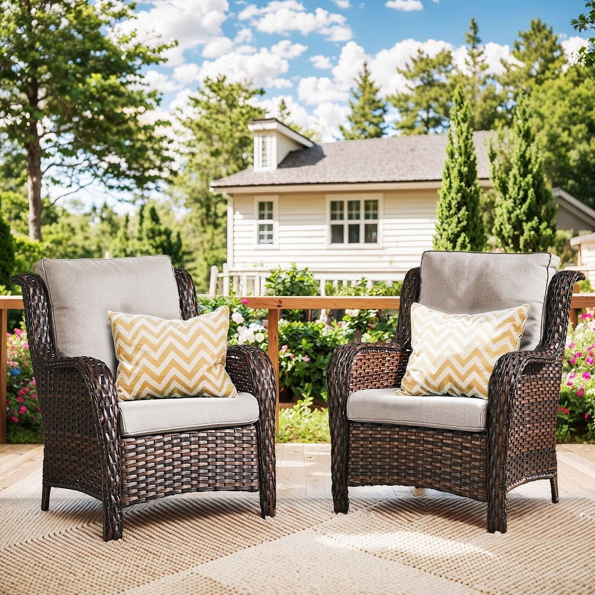 Bellefurn Patio Wicker Chairs Set of 2,High Back Outdoor Rattan Patio Chairs Outdoor Conversation Set for Garden Backyard Proch Deck