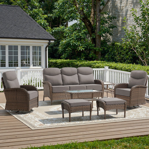 Bellefurn 7-Piece Outdoor Patio Furniture Set with Swivel Rocker Chair