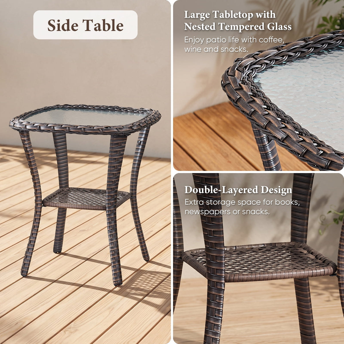 Bellefurn Outdoor Swivel Rocker Patio Chairs with 5" Thick Cushions,High Back Wicker Outdoor Swivel Chairs with Table,Patio Swivel Glider Chairs for Porch,Balcony,Garden,Deck & Backyard