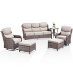 Bellefurn Luxury 6 Pieces Outdoor Patio Furniture Set with Swivel Rocker Chairs 6-inch Extra Thick Cushions,Sofa Coffee Table,Wicker Conversation Sets for Porch Deck Backyard Poolside