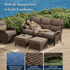 Bellefurn Luxury Outdoor Patio Furniture Sets Outdoor Conversation Sets with Swivel Rocker Patio Chairs with 6" Thick Cushion,Sofa and Glass Coffee Table for Porch Deck Backyard Poolside