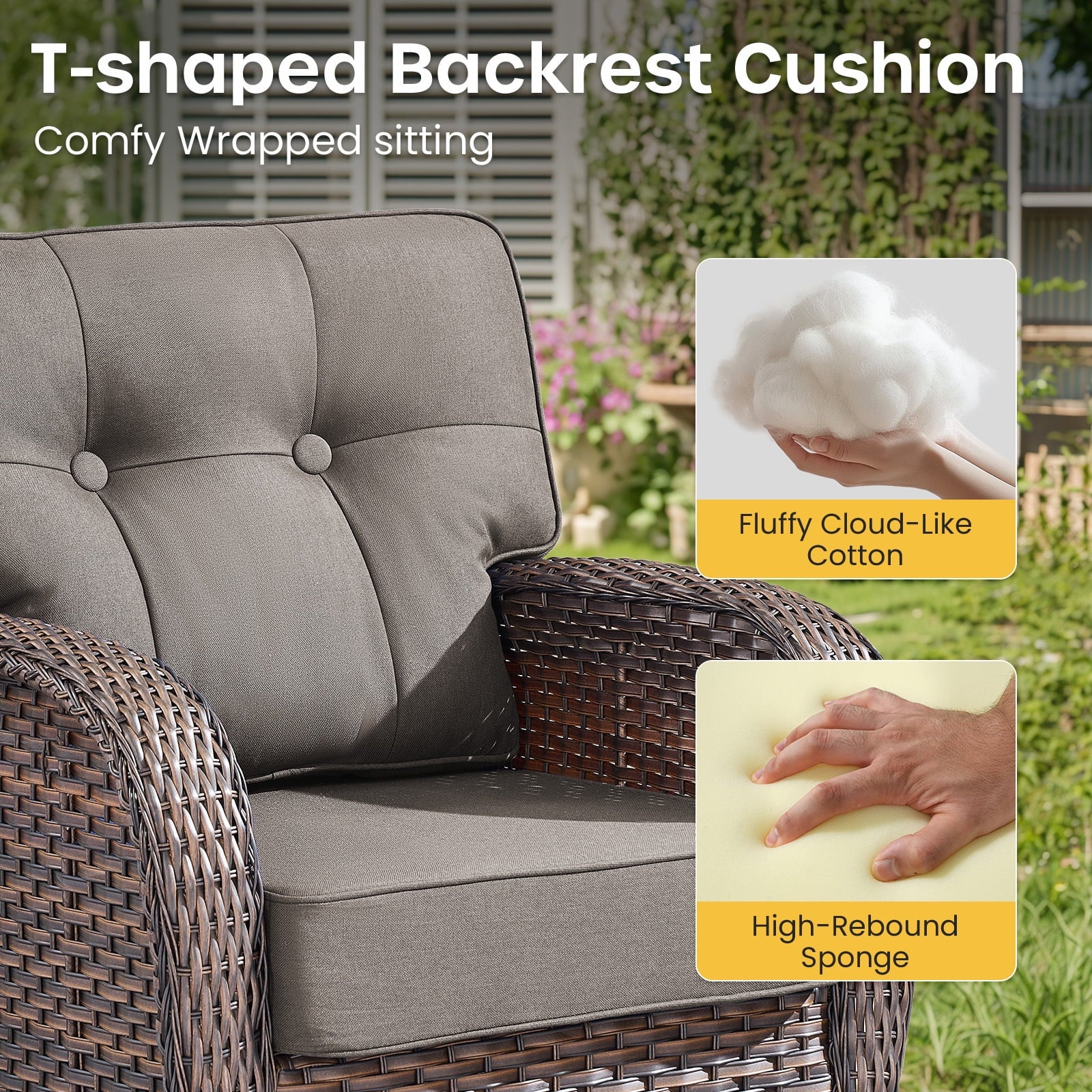 Luxury 6 Piece Outdoor Patio Wicker Furniture Sets with Swivel Rocker Patio Chairs,Sofa and Ottomans,High Back Outdoor Conversation Set for Porch Balcony Deck