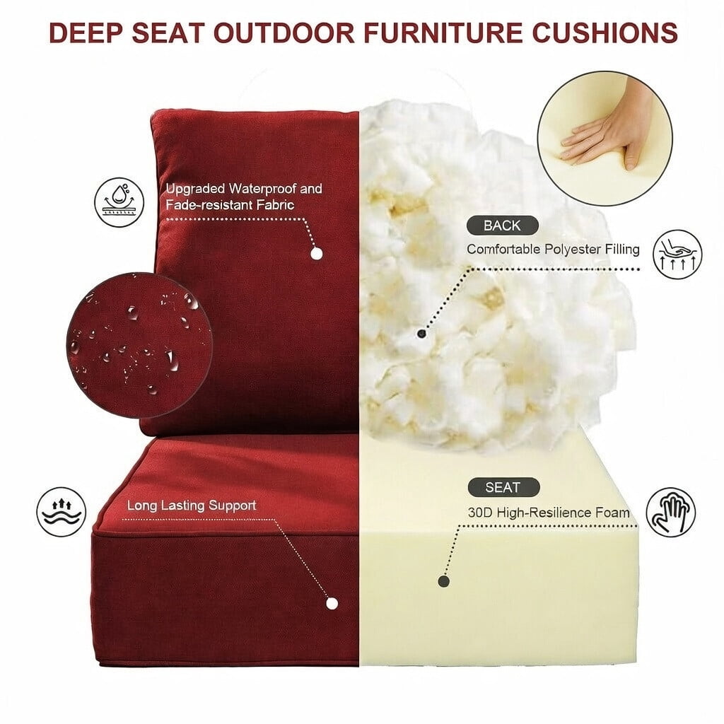 Bellefurn Outdoor Deep Seat Cushion 24 X 24 X 6 inch for Patio Furniture,Outdoor Chair Cushions Waterproof & Fade Resistant Patio Furniture Cushions for Wicker Chair, Sofa, Couch
